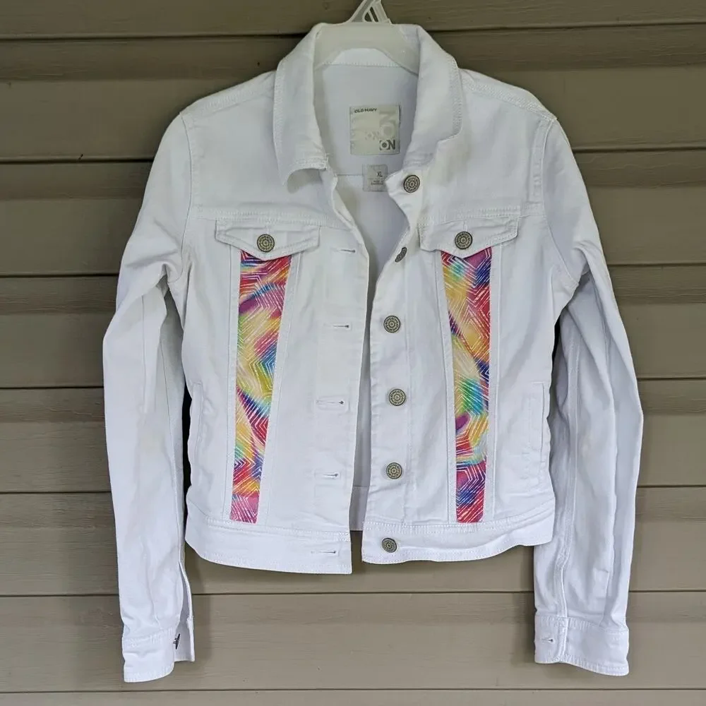 Upcycled Old Navy Size XL Child's White Jean Jacket Jacket